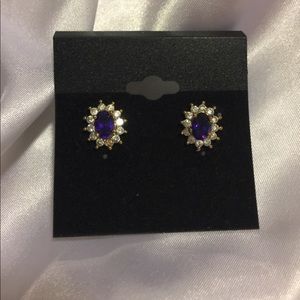 Lab Created Diamond And Amethyst Pierced Earrings